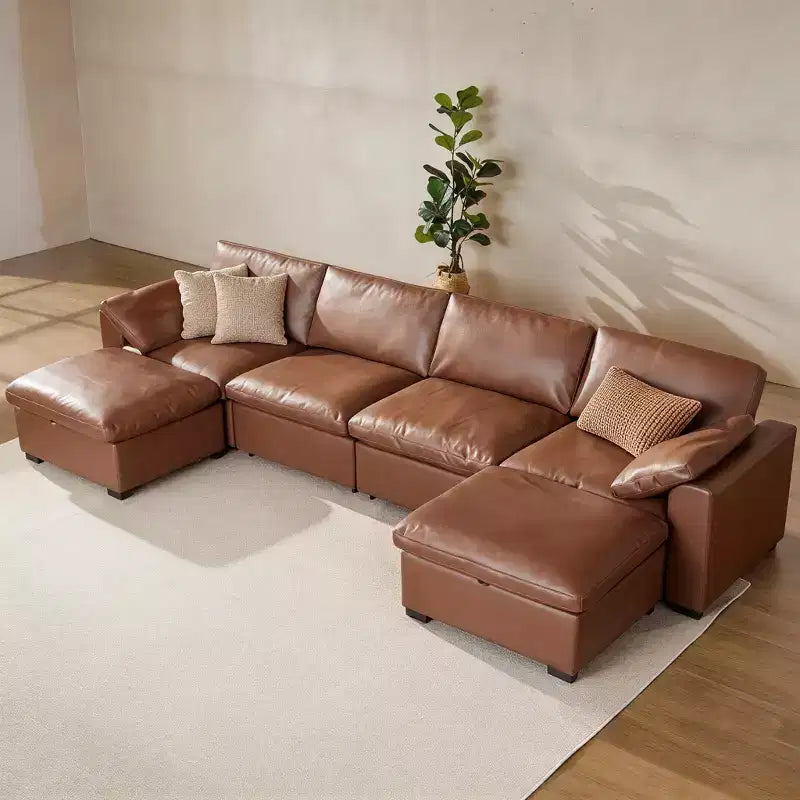 Canapé sectionnel modulaire Dyonery 120, canapé Cloud garni de duvet avec pouf de rangement, canapé d'angle surdimensionné avec 2 oreillers, canapés 3 places, beige