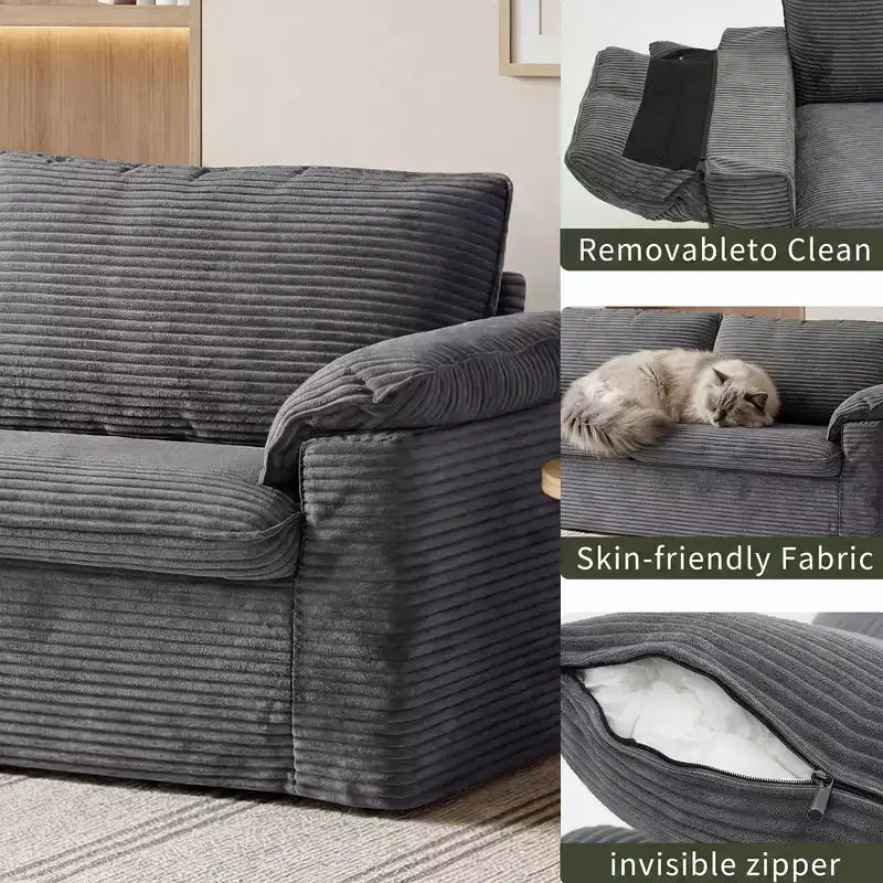 Dyonery 86 Cloud Causeuse, Canapés Causeuse en Velours Côtelé Beige pour Salon Assise Profonde, Coussins Accoudoirs Larges, Structure Robuste Design Ergonomique