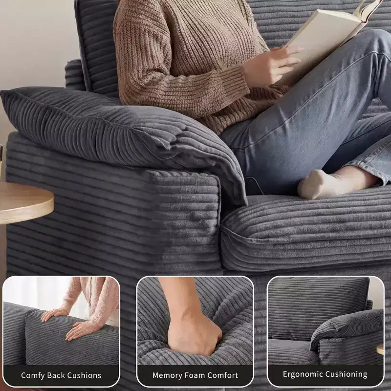 Dyonery 86 Cloud Causeuse, Canapés Causeuse en Velours Côtelé Beige pour Salon Assise Profonde, Coussins Accoudoirs Larges, Structure Robuste Design Ergonomique