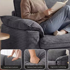 Dyonery 86 Cloud Causeuse, Canapés Causeuse en Velours Côtelé Beige pour Salon Assise Profonde, Coussins Accoudoirs Larges, Structure Robuste Design Ergonomique