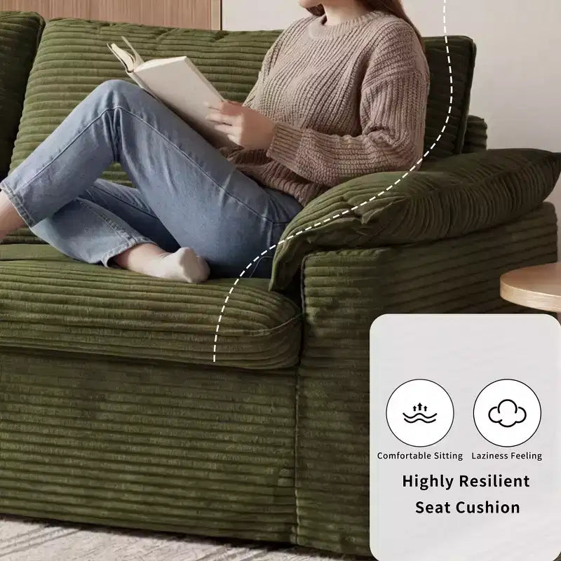 Dyonery 86 Cloud Causeuse, Canapés Causeuse en Velours Côtelé Beige pour Salon Assise Profonde, Coussins Accoudoirs Larges, Structure Robuste Design Ergonomique