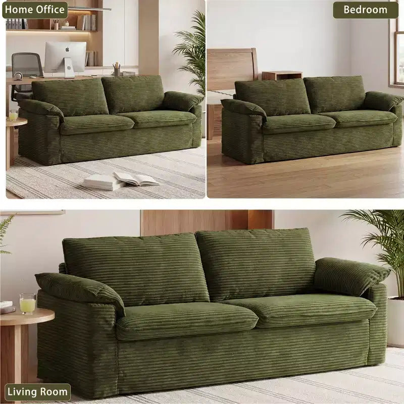 Dyonery 86 Cloud Causeuse, Canapés Causeuse en Velours Côtelé Beige pour Salon Assise Profonde, Coussins Accoudoirs Larges, Structure Robuste Design Ergonomique