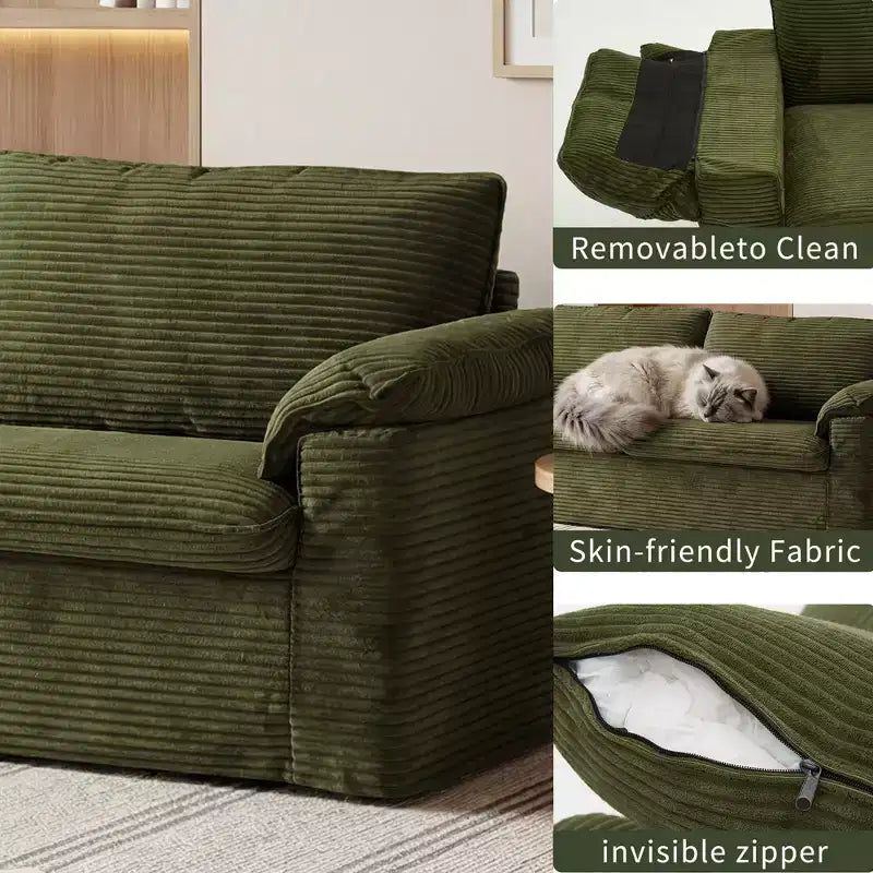 Dyonery 86 Cloud Causeuse, Canapés Causeuse en Velours Côtelé Beige pour Salon Assise Profonde, Coussins Accoudoirs Larges, Structure Robuste Design Ergonomique