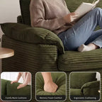 Dyonery 86 Cloud Causeuse, Canapés Causeuse en Velours Côtelé Beige pour Salon Assise Profonde, Coussins Accoudoirs Larges, Structure Robuste Design Ergonomique