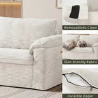 Dyonery 86 Cloud Causeuse, Canapés Causeuse en Velours Côtelé Beige pour Salon Assise Profonde, Coussins Accoudoirs Larges, Structure Robuste Design Ergonomique