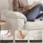 Dyonery 86 Cloud Causeuse, Canapés Causeuse en Velours Côtelé Beige pour Salon Assise Profonde, Coussins Accoudoirs Larges, Structure Robuste Design Ergonomique