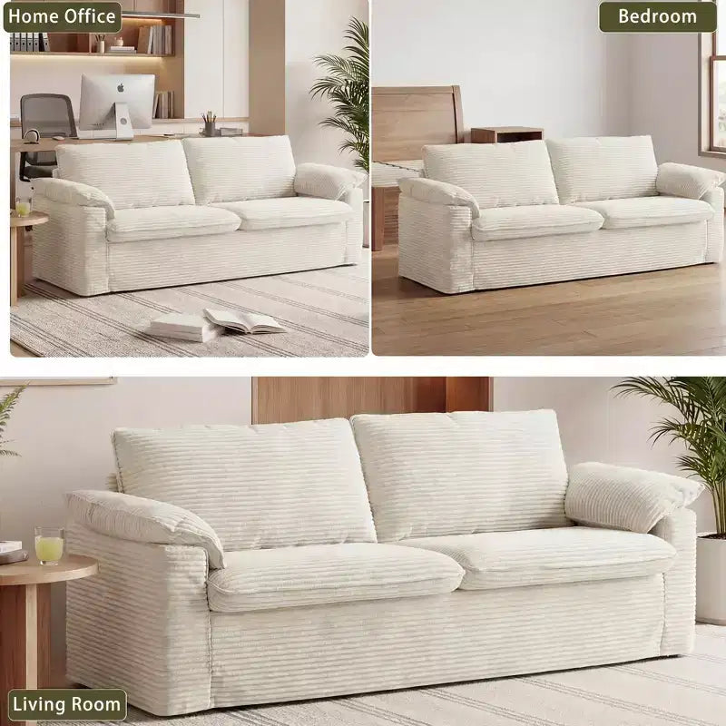 Dyonery 86 Cloud Causeuse, Canapés Causeuse en Velours Côtelé Beige pour Salon Assise Profonde, Coussins Accoudoirs Larges, Structure Robuste Design Ergonomique