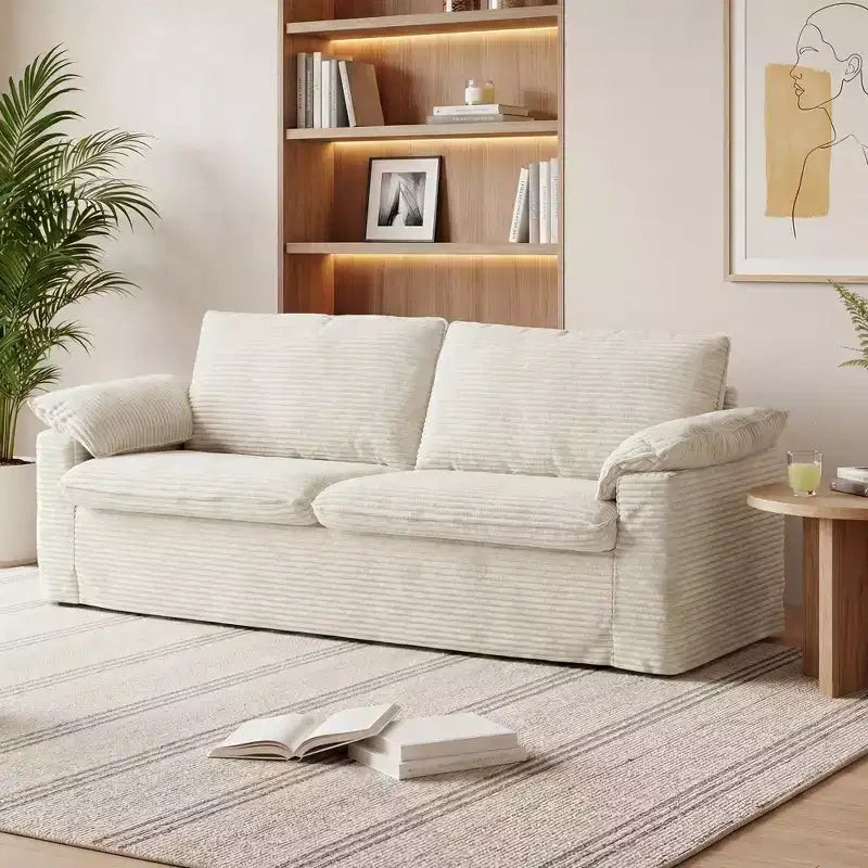 Dyonery 86 Cloud Loveseat Sofa,Beige Corduroy Love Seat Couches for Living Room Deep Seat,Wide Armrest Pillows,Sturdy Frame Ergonomic Design
