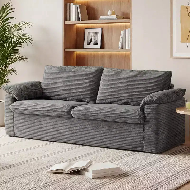 Dyonery 86 Cloud Causeuse, Canapés Causeuse en Velours Côtelé Beige pour Salon Assise Profonde, Coussins Accoudoirs Larges, Structure Robuste Design Ergonomique