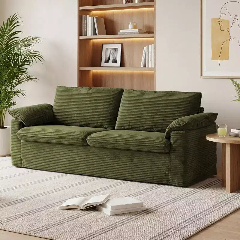 Dyonery 86 Cloud Causeuse, Canapés Causeuse en Velours Côtelé Beige pour Salon Assise Profonde, Coussins Accoudoirs Larges, Structure Robuste Design Ergonomique
