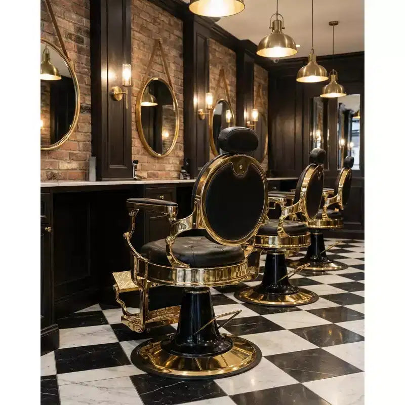 Fauteuil de Barbier Vintage pour Salon, Chaise de Salon Inclinable Robuste à 360° avec Appuie-tête et Repose-pieds Réglables, Supporte Jusqu'à 317 kg, pour Coiffeur et Esthéticienne