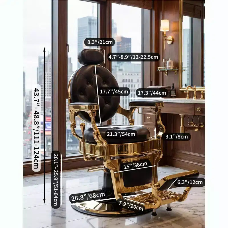 Fauteuil de Barbier Vintage pour Salon, Chaise de Salon Inclinable Robuste à 360° avec Appuie-tête et Repose-pieds Réglables, Supporte Jusqu'à 317 kg, pour Coiffeur et Esthéticienne
