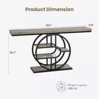 Console industrielle 55, Table d'entrée étroite à 5 niveaux avec cadre métallique et étagères de rangement multifonctionnelles pour salon et couloir