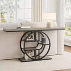 Console industrielle 55, Table d'entrée étroite à 5 niveaux avec cadre métallique et étagères de rangement multifonctionnelles pour salon et couloir