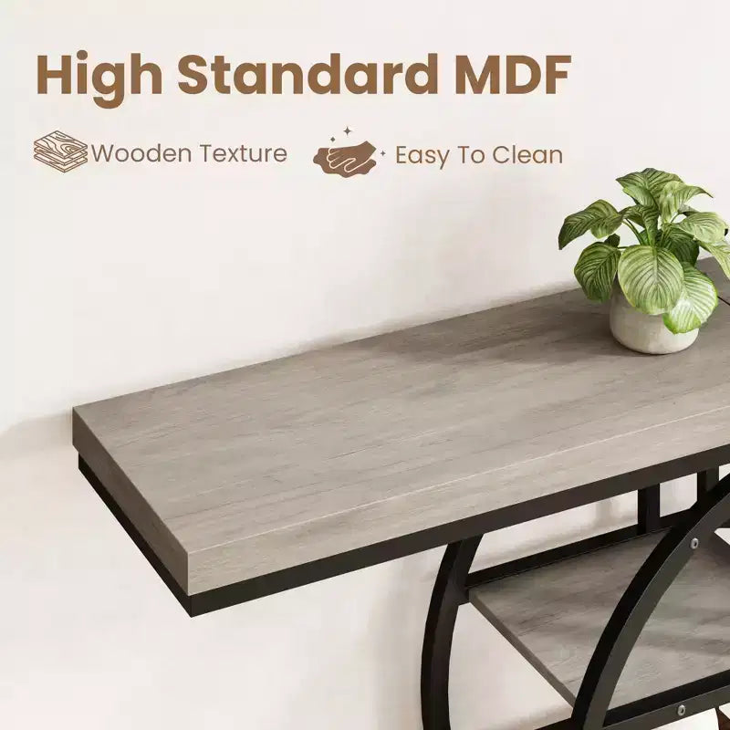 Console industrielle 55, Table d'entrée étroite à 5 niveaux avec cadre métallique et étagères de rangement multifonctionnelles pour salon et couloir