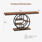 Console industrielle 55, Table d'entrée étroite à 5 niveaux avec cadre métallique et étagères de rangement multifonctionnelles pour salon et couloir