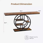 Console industrielle 55, Table d'entrée étroite à 5 niveaux avec cadre métallique et étagères de rangement multifonctionnelles pour salon et couloir