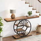 Console industrielle 55, Table d'entrée étroite à 5 niveaux avec cadre métallique et étagères de rangement multifonctionnelles pour salon et couloir
