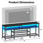 Meuble TV noir Qwatto de 160 cm avec station de charge, lumières LED, meuble de divertissement pour TV jusqu'à 70 pouces, étagères de rangement pour console multimédia, salon