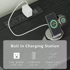 Meuble TV noir Qwatto de 160 cm avec station de charge, lumières LED, meuble de divertissement pour TV jusqu'à 70 pouces, étagères de rangement pour console multimédia, salon