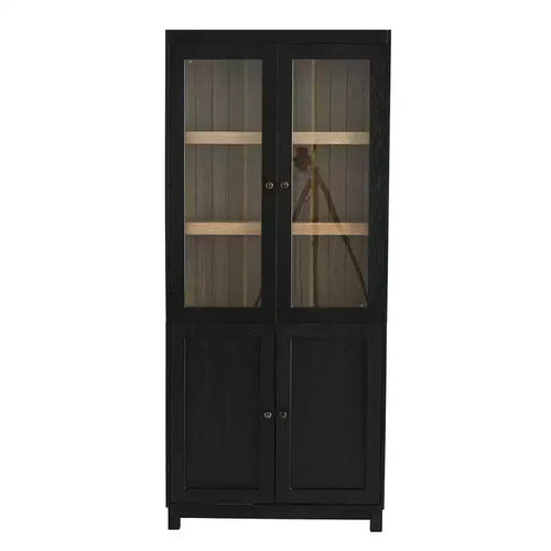 Meuble de présentation en bois de frêne de 189 cm avec portes vitrées et étagères réglables