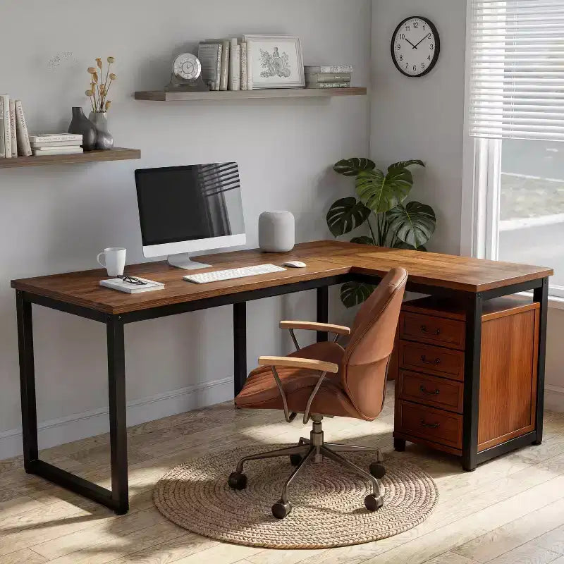 Bureau d'ordinateur d'angle Dyonery, cadre en métal, rechargeable, plateau épais, adapté à une utilisation au bureau dans les salons