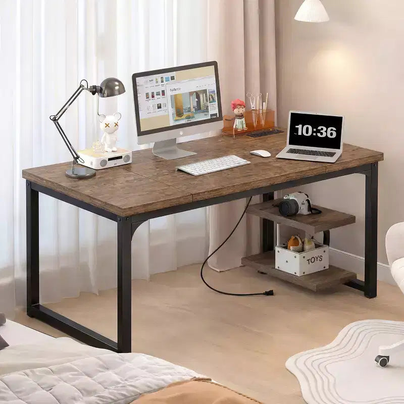 Bureau d'ordinateur d'angle Dyonery, cadre en métal, rechargeable, plateau épais, adapté à une utilisation au bureau dans les salons