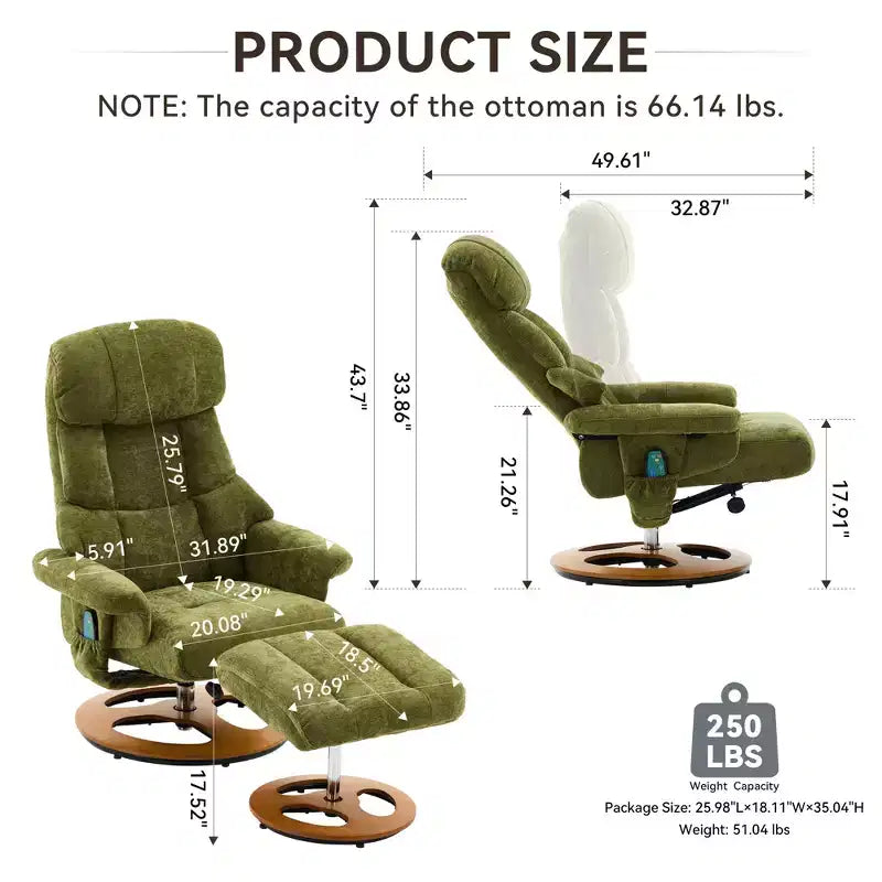 Fauteuil inclinable pivotant ergonomique GDFStudio Mirna en tissu chenille avec ottoman