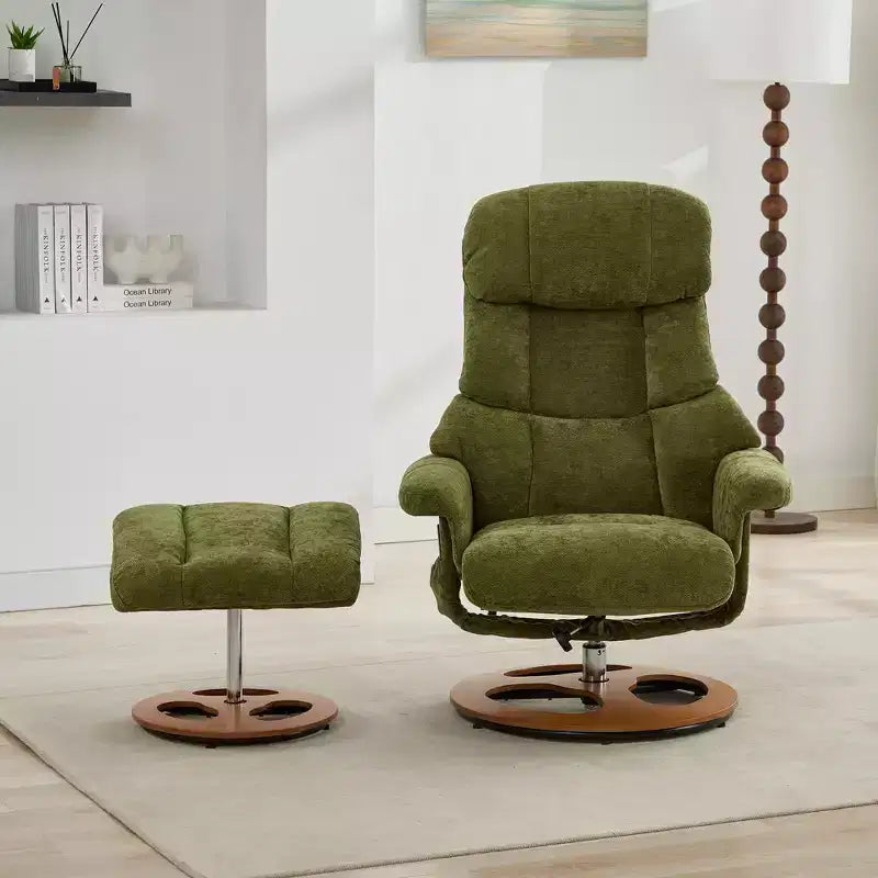 Fauteuil inclinable pivotant ergonomique GDFStudio Mirna en tissu chenille avec ottoman