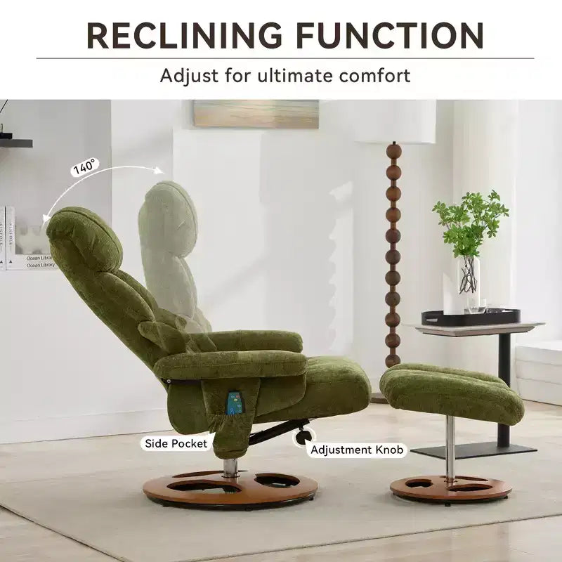 Fauteuil inclinable pivotant ergonomique GDFStudio Mirna en tissu chenille avec ottoman