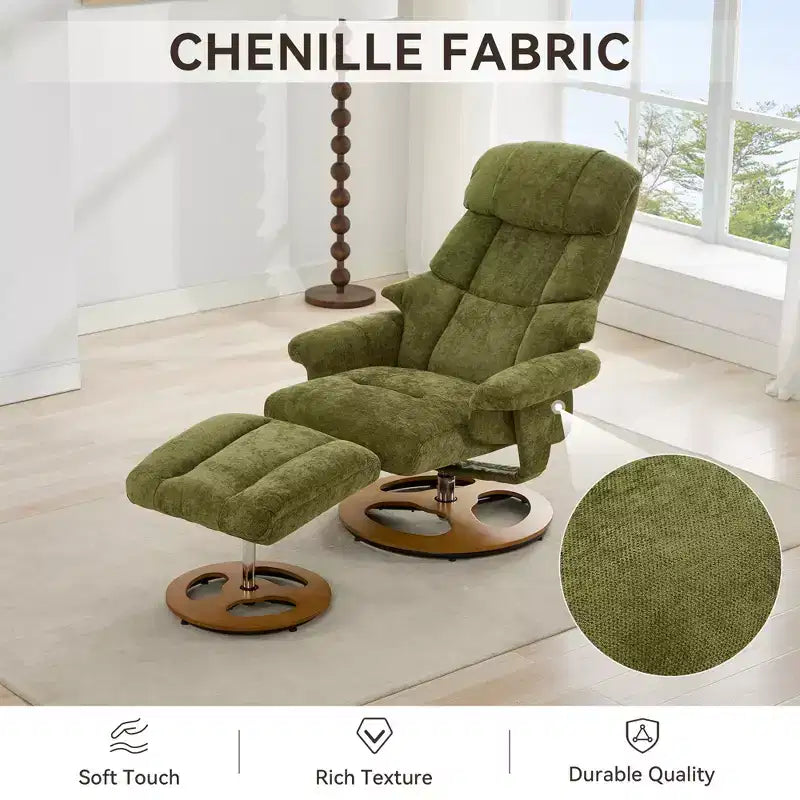 Fauteuil inclinable pivotant ergonomique GDFStudio Mirna en tissu chenille avec ottoman
