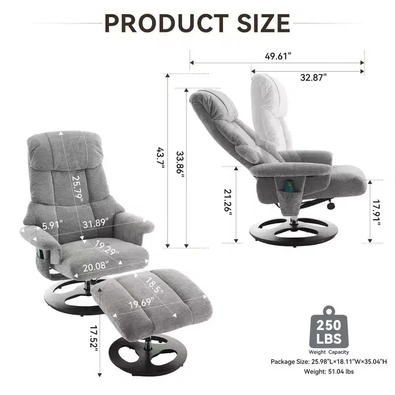 Fauteuil inclinable pivotant ergonomique GDFStudio Mirna en tissu chenille avec ottoman