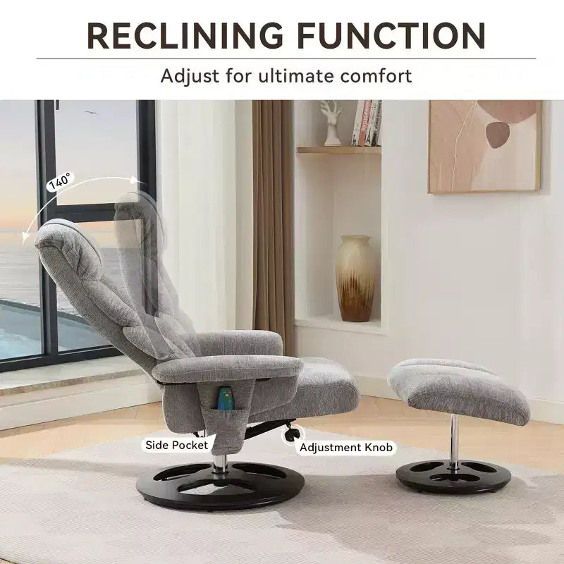Fauteuil inclinable pivotant ergonomique GDFStudio Mirna en tissu chenille avec ottoman