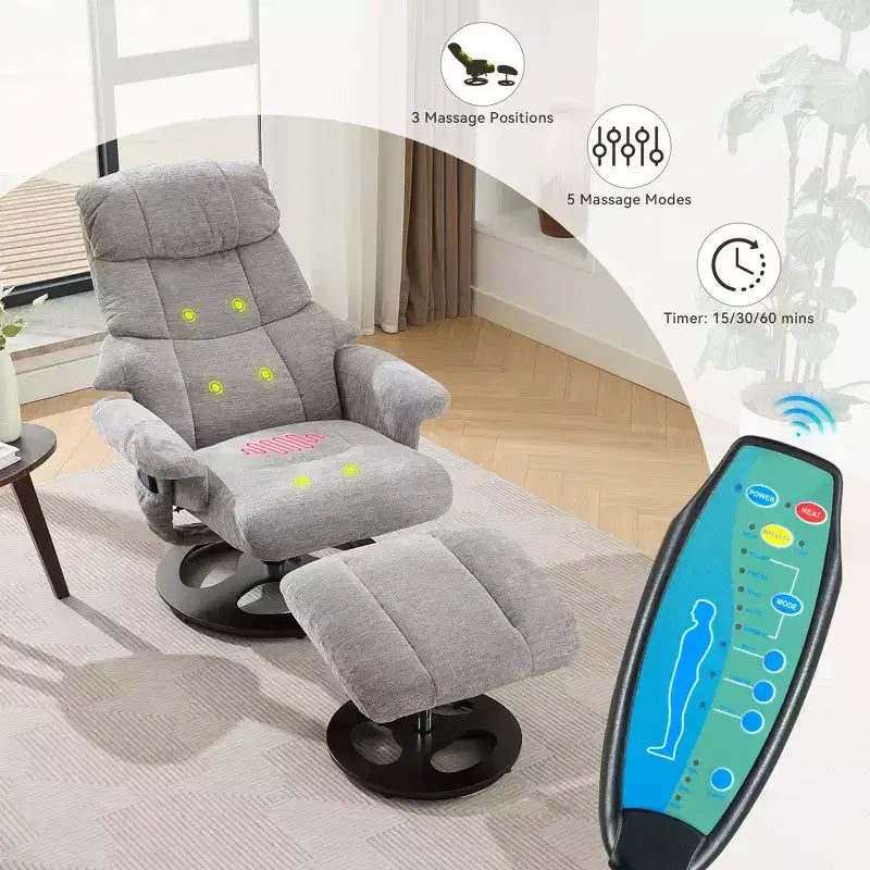 Fauteuil inclinable pivotant ergonomique GDFStudio Mirna en tissu chenille avec ottoman