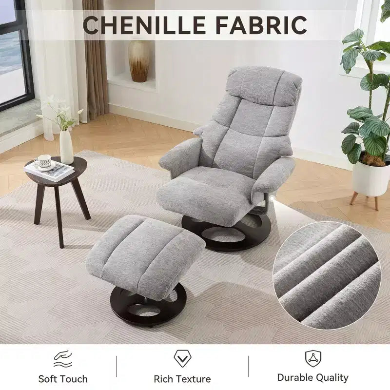 Fauteuil inclinable pivotant ergonomique GDFStudio Mirna en tissu chenille avec ottoman