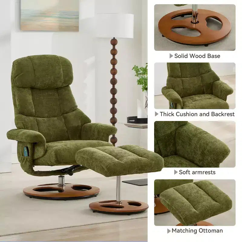 Fauteuil inclinable pivotant ergonomique GDFStudio Mirna en tissu chenille avec ottoman
