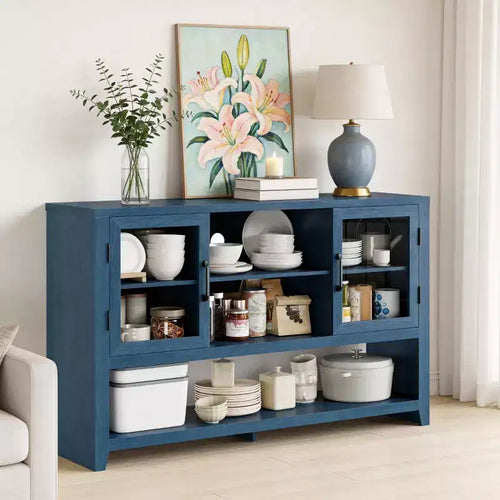 53 Kitchen Buffet Sideboard Cabinet - Coffee Bar Table with 2 Glass Doors and 3 Shelves, Modern Storage Cabinet for Living Room, Entryway,Dining Room