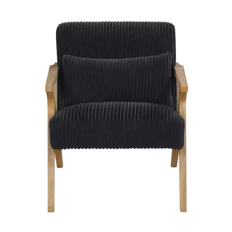 GDFStudio Mason Fauteuil d'appoint moderne avec cadre en bois d'hévéa, revêtement en velours côtelé et oreiller