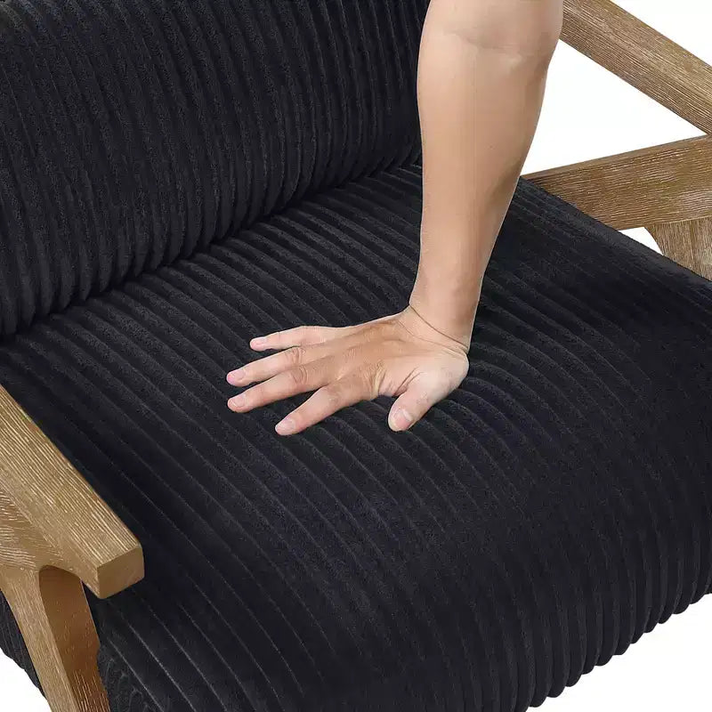 GDFStudio Mason Fauteuil d'appoint moderne avec cadre en bois d'hévéa, revêtement en velours côtelé et oreiller