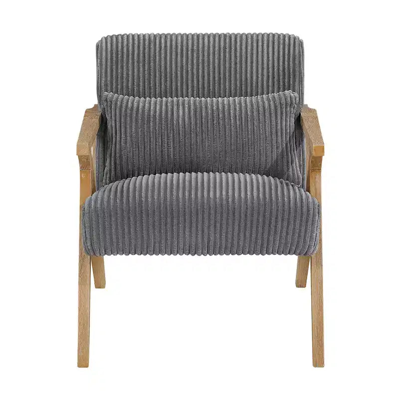 GDFStudio Mason Fauteuil d'appoint moderne avec cadre en bois d'hévéa, revêtement en velours côtelé et oreiller