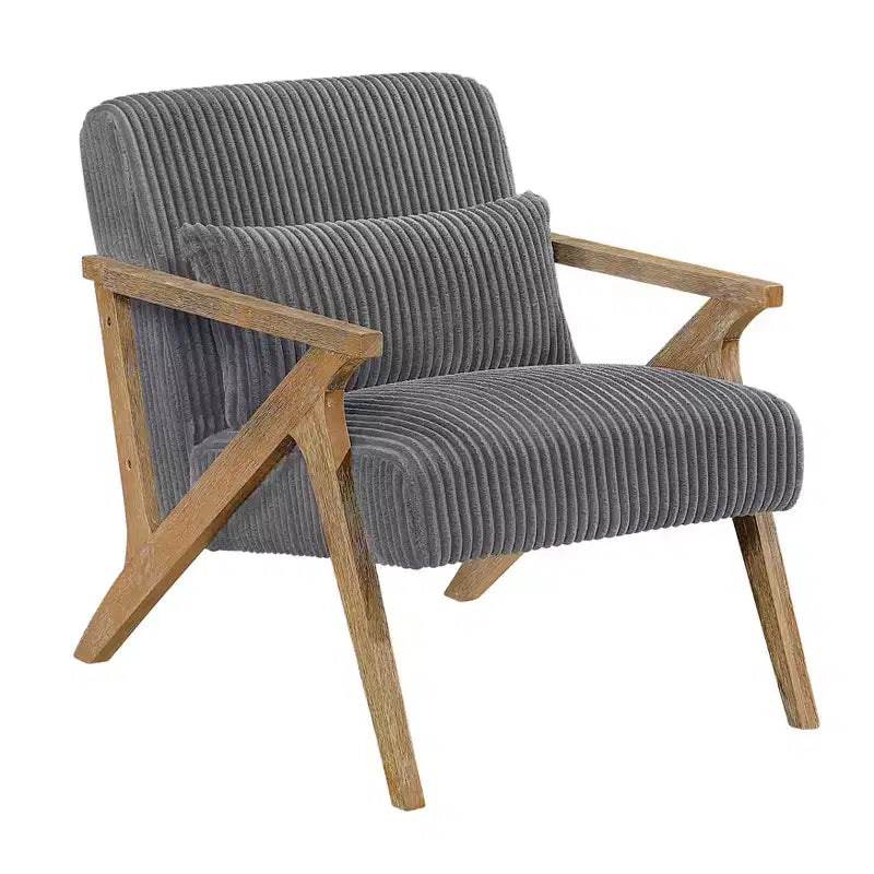 GDFStudio Mason Fauteuil d'appoint moderne avec cadre en bois d'hévéa, revêtement en velours côtelé et oreiller