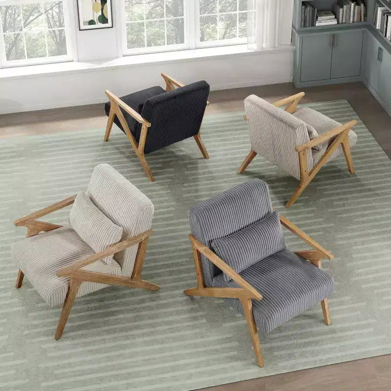 GDFStudio Mason Fauteuil d'appoint moderne avec cadre en bois d'hévéa, revêtement en velours côtelé et oreiller