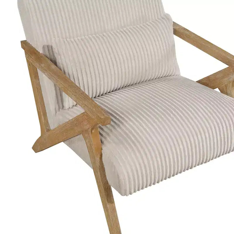 GDFStudio Mason Fauteuil d'appoint moderne avec cadre en bois d'hévéa, revêtement en velours côtelé et oreiller