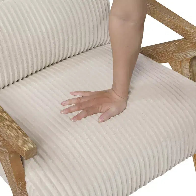 GDFStudio Mason Fauteuil d'appoint moderne avec cadre en bois d'hévéa, revêtement en velours côtelé et oreiller