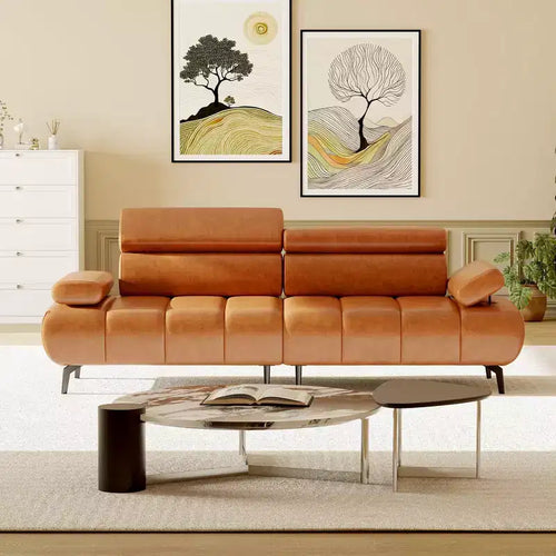 86.6 3-Seater Faux Leather Sofa Bed - Convertible Futon Sleeper Couch with Adjustable Backrest & Split Design - Brown