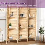 Paravent en bois à 6 panneaux Dovelina avec 3 étagères de présentation, paravent pliant de 1,70 m, blanc/bois/marron