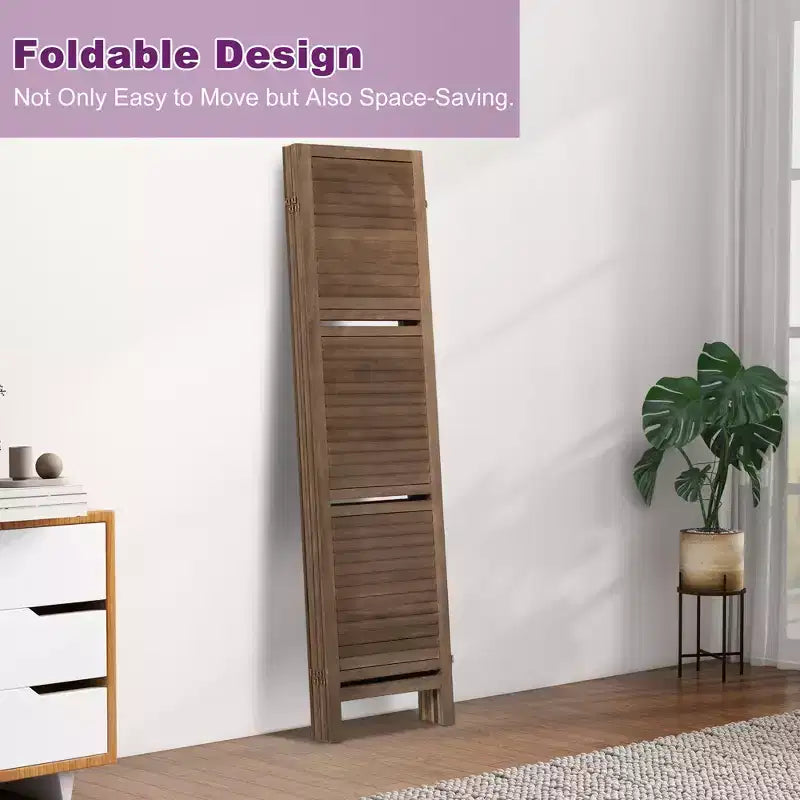 Paravent en bois à 6 panneaux Dovelina avec 3 étagères de présentation, paravent pliant de 1,70 m, blanc/bois/marron