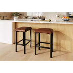 Lot de 2 tabourets de bar Coolmee de 61 cm, chaises de cuisine en cuir PU avec 2 tabourets de bar rembourrés épais à hauteur de comptoir, base en métal robuste, assemblage facile