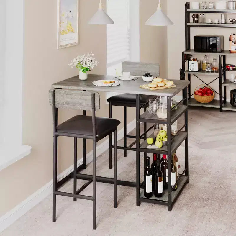Ensemble table et chaises de bar pour petit espace avec structure en bois, design peu encombrant, fabrication durable, pour appartements et cuisines