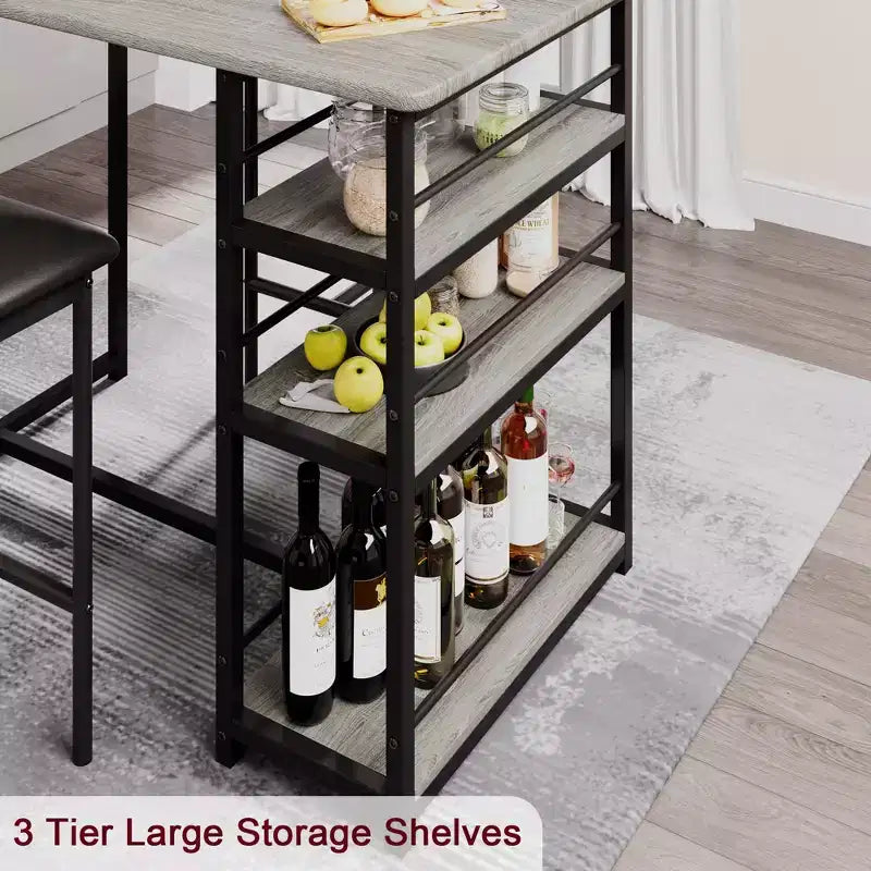 Ensemble table et chaises de bar pour petit espace avec structure en bois, design peu encombrant, fabrication durable, pour appartements et cuisines